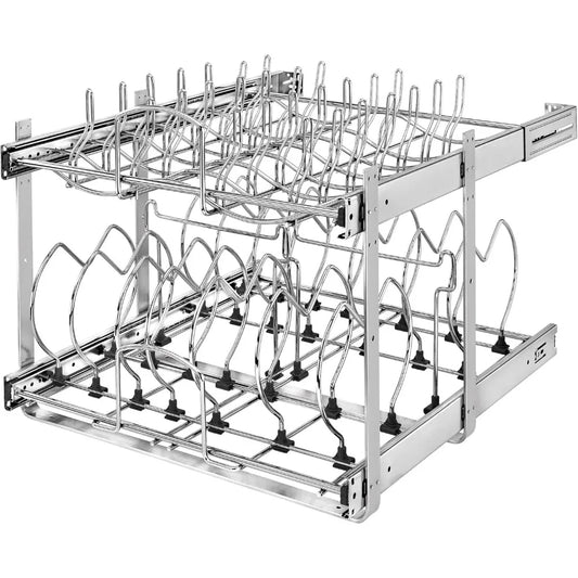 Rev A Shelf 2 Tier Kitchen Cabinet Pullout 20.75 Inch Organizer for Pots Pans and Lids Adjustable Heavy Duty Wire