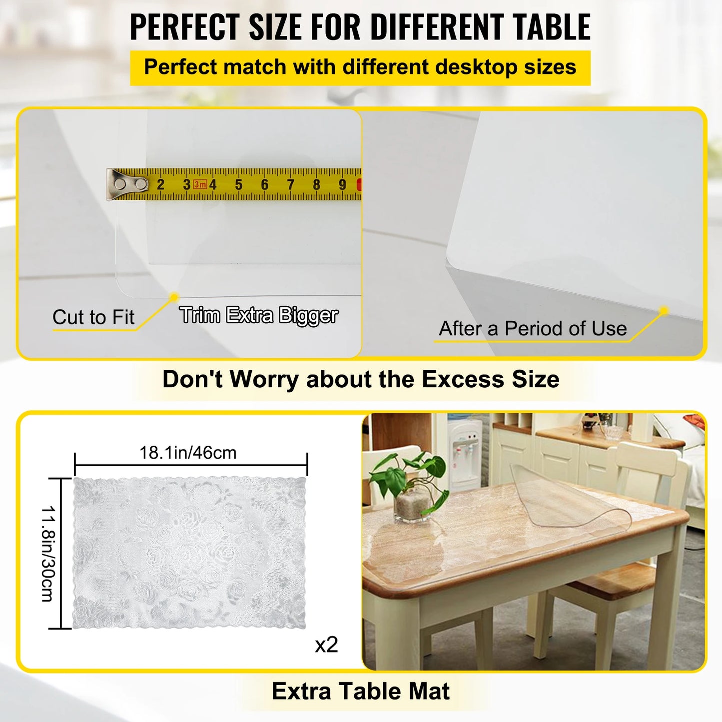 SucceBuy 1.5mm PVC Transparent Clear Table Cloth Desk Cover Protector Plastic Soft Glass Waterproof Oilproof for Dining Table