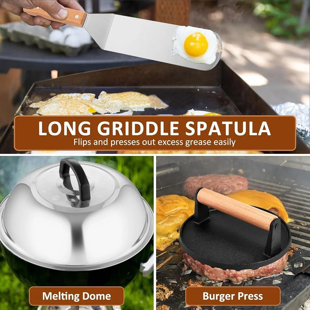 25 Piece Griddle Accessories Set Flat Top Grill Tools Stainless Steel Spatulas Scraper Basting Cover Ideal for BBQ Cooking