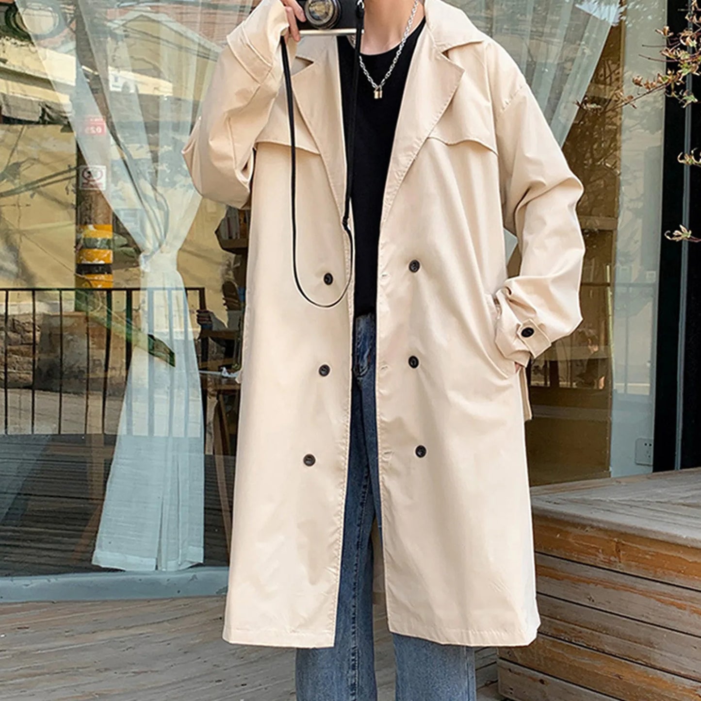 Long Man Trench Coat Autumn High End Business British Party Windbreaker Jacket Trend Versatile Suit Collar Male Top Streetwear