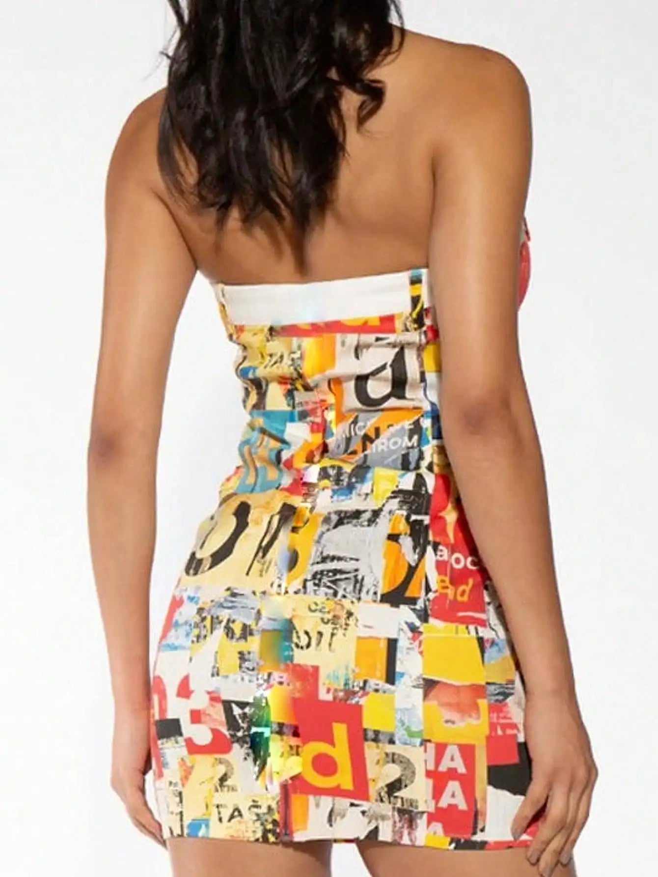 Women's Strapless Bodycon Mini Dress with Bold Graphic Print