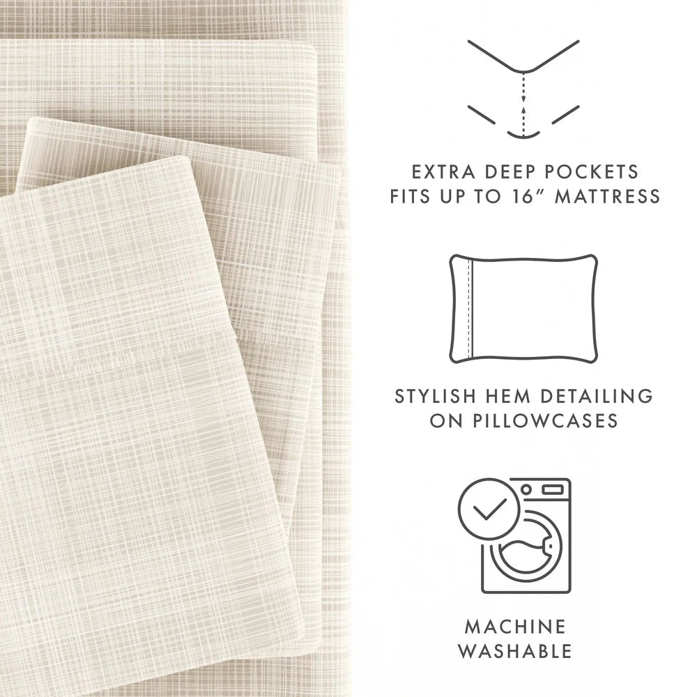 4 Piece King Microfiber Bed Sheet Set Hypoallergenic Deep Pocket Soft Durable Wrinkle Resistant Unique Patterns Easy Care