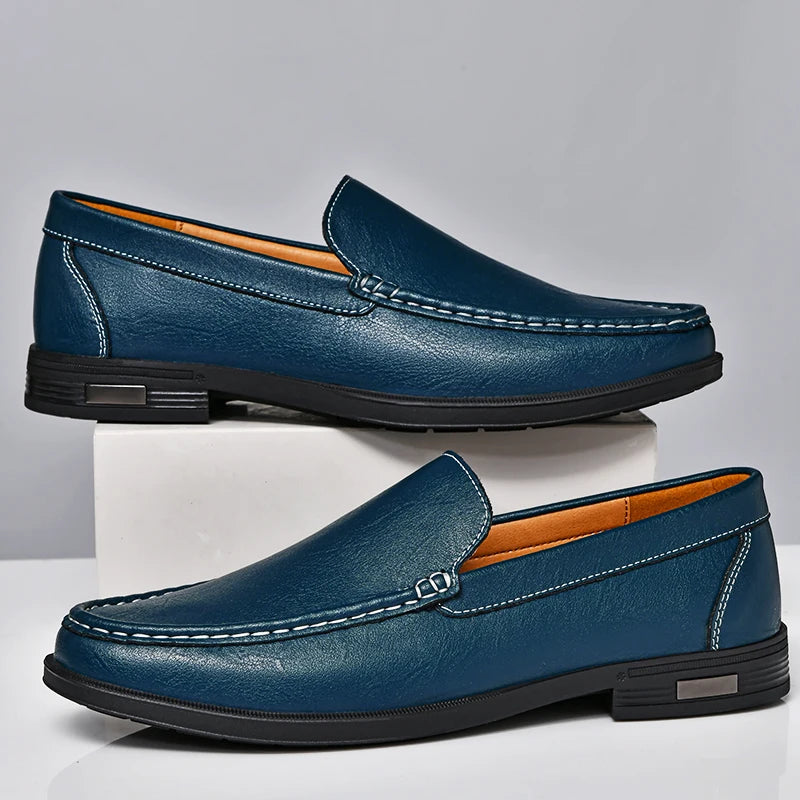 Mens Slip On Leather Loafers Casual Blue Black Formal Dress Shoes Office Driving Wedding Party