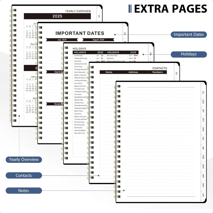 Planner 20252026 for Women Men Weekly and Monthly Calendar Notebook July 2025 June 2026 Hardcover Spiral Bound School Teacher S