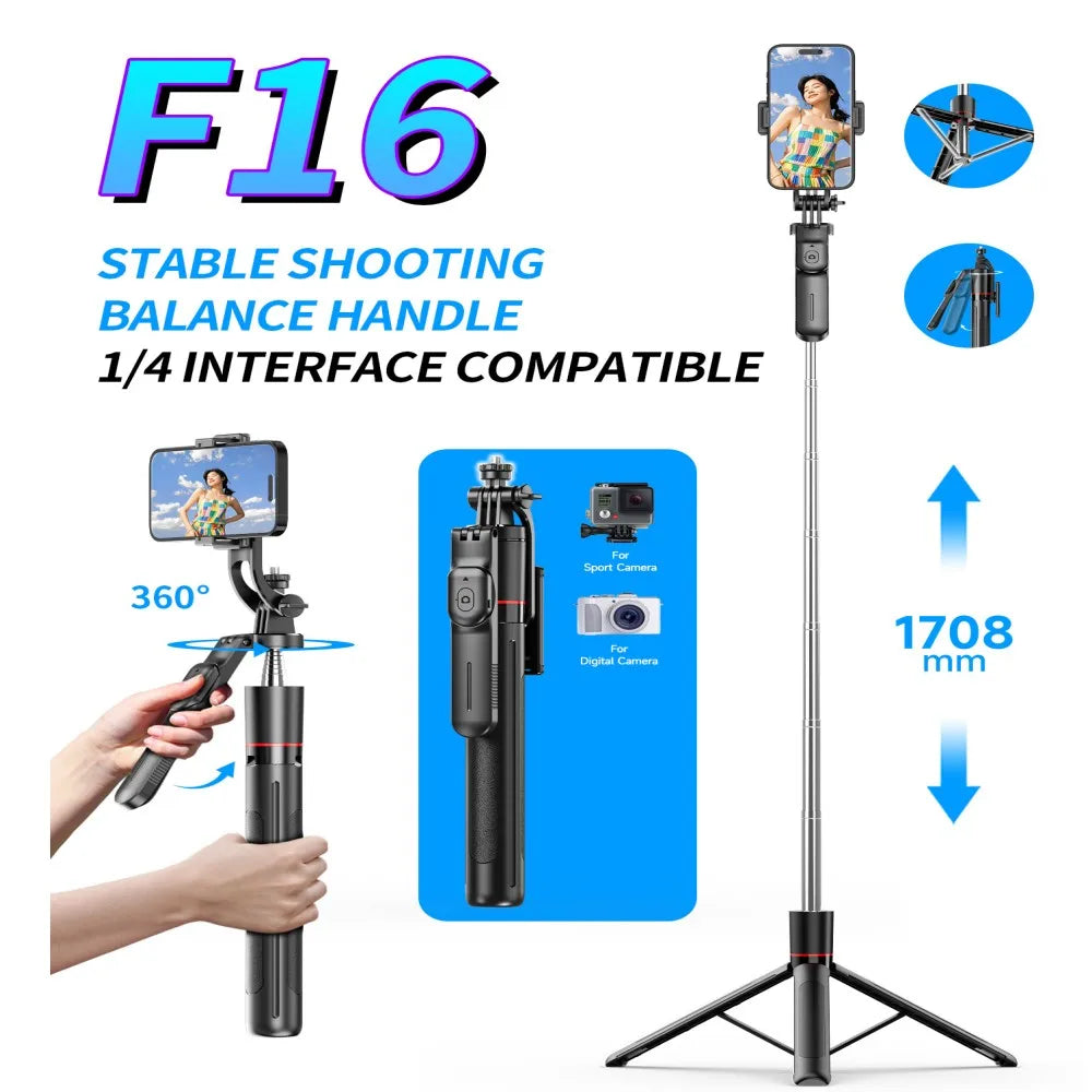 2025 Portable Retractable 360 Degree Rotation Selfie Stick Tripod Smartphone Stand with Wireless Remote Control for iPhone and Android