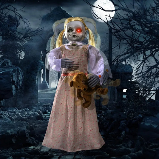 36 Inch Animated Halloween Doll Decorations with Sound Activation Scary Sounds Glowing Eyes and Horror Props