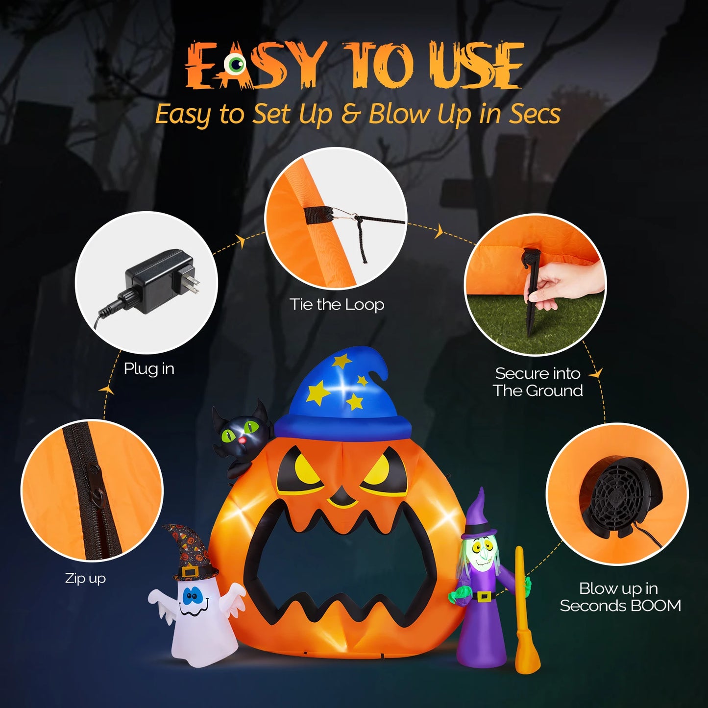 6.9ft Pumpkin Inflatable Halloween Decoration for Perfect Holiday Atmosphere