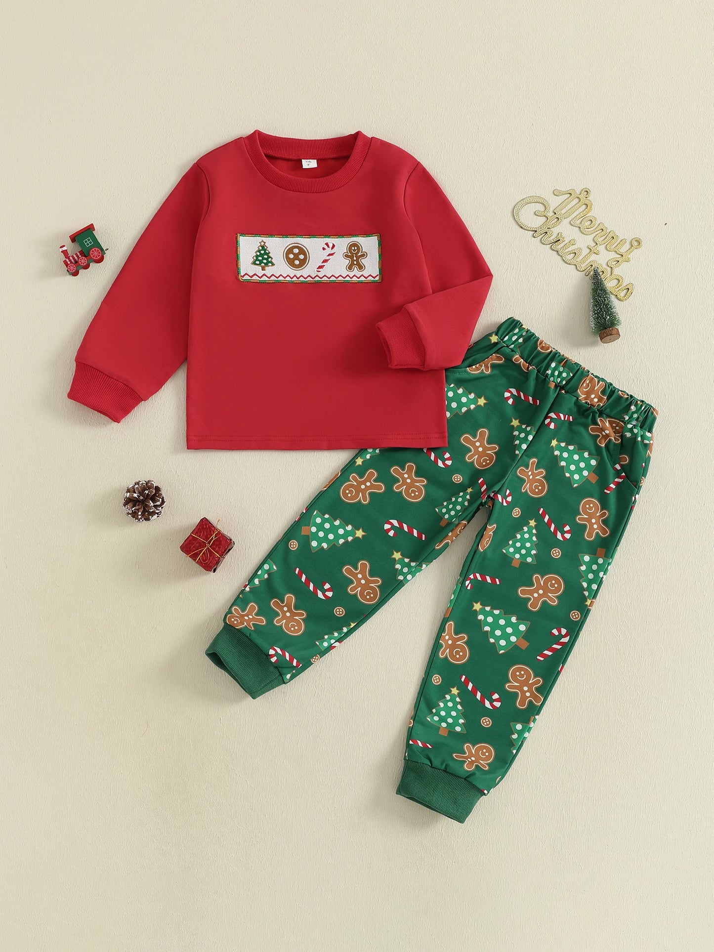 Cute Infant Holiday Clothes Santa Claus Applique Sweater Plaid Pants 2 Piece Set for Christmas Party
