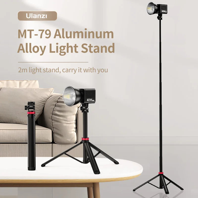 Ulanzi MT-79 Portable Aluminum Alloy Light Stand Tripod for Phone Clip and Action Camera 2M Height