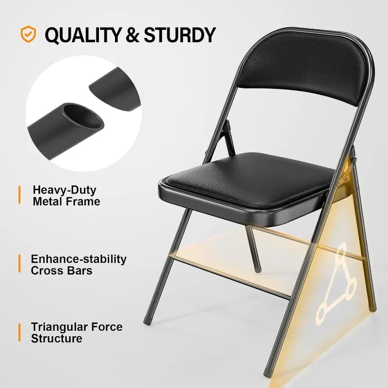 VINGLI 10 Pack Folding Chairs with Padded Seats Metal Frame with PU Leather Seat and Back 350 lbs Capacity Black