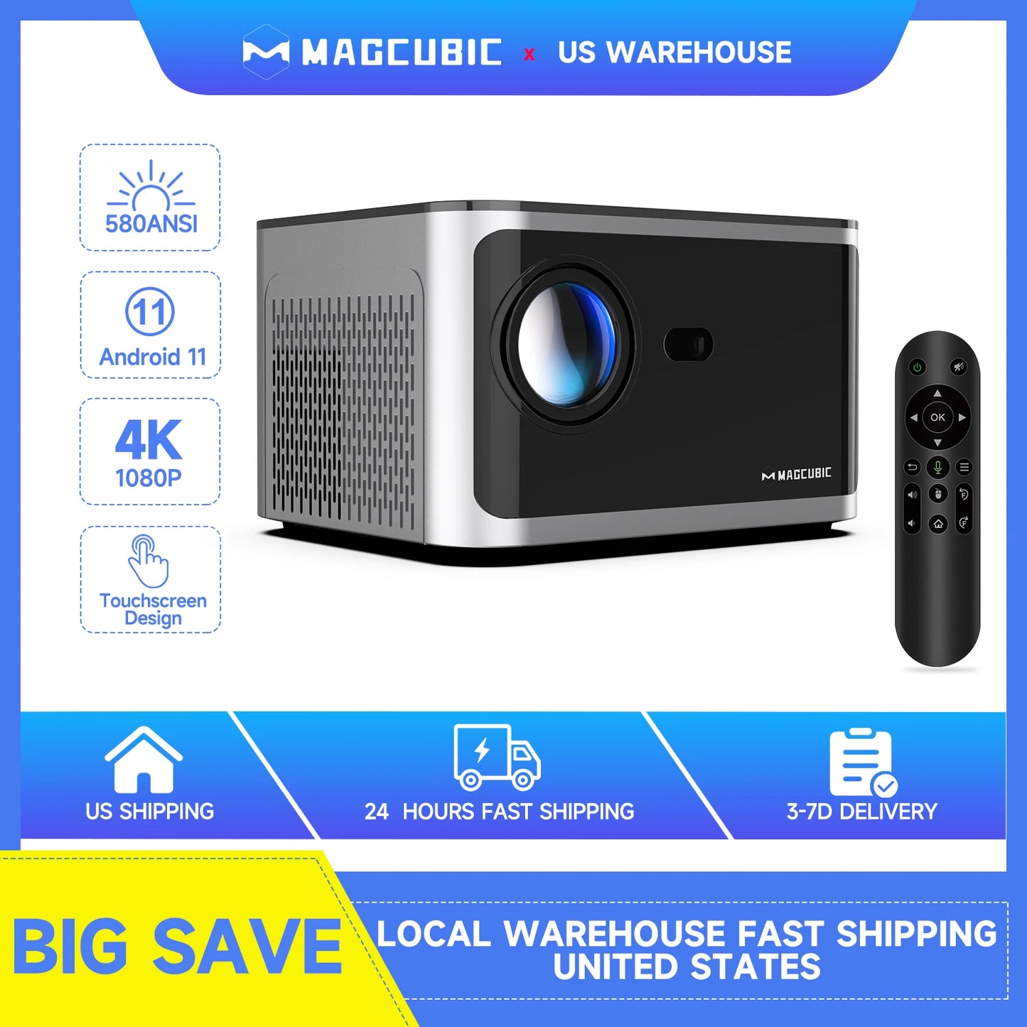 Magcubic HY350 Pro Projector Android 11 4K 1080P 580 ANSI Wifi 6 Voice Control Home Theater Projector