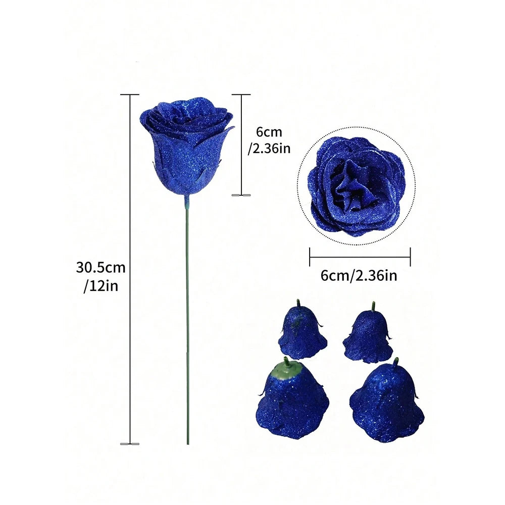 3/5Pcs Glitter Rose Artificial Flowers Bouquet Christmas Valentine's Day Decoration Fake Flowers For Home Decor Gifts Accessory