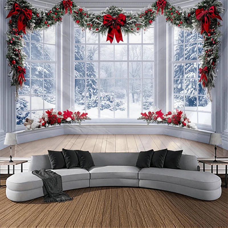 Snowy Winter Christmas Wall Tapestry - Scenic Holiday Backdrop, Easy Hang Polyester Decor for Living Room