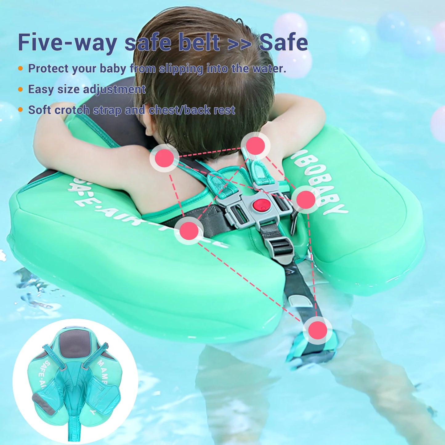 Mambobaby Baby Float with Sunshade Canopy and Crotch Strap Inflatable Safe Core Swimming Pool Accessory