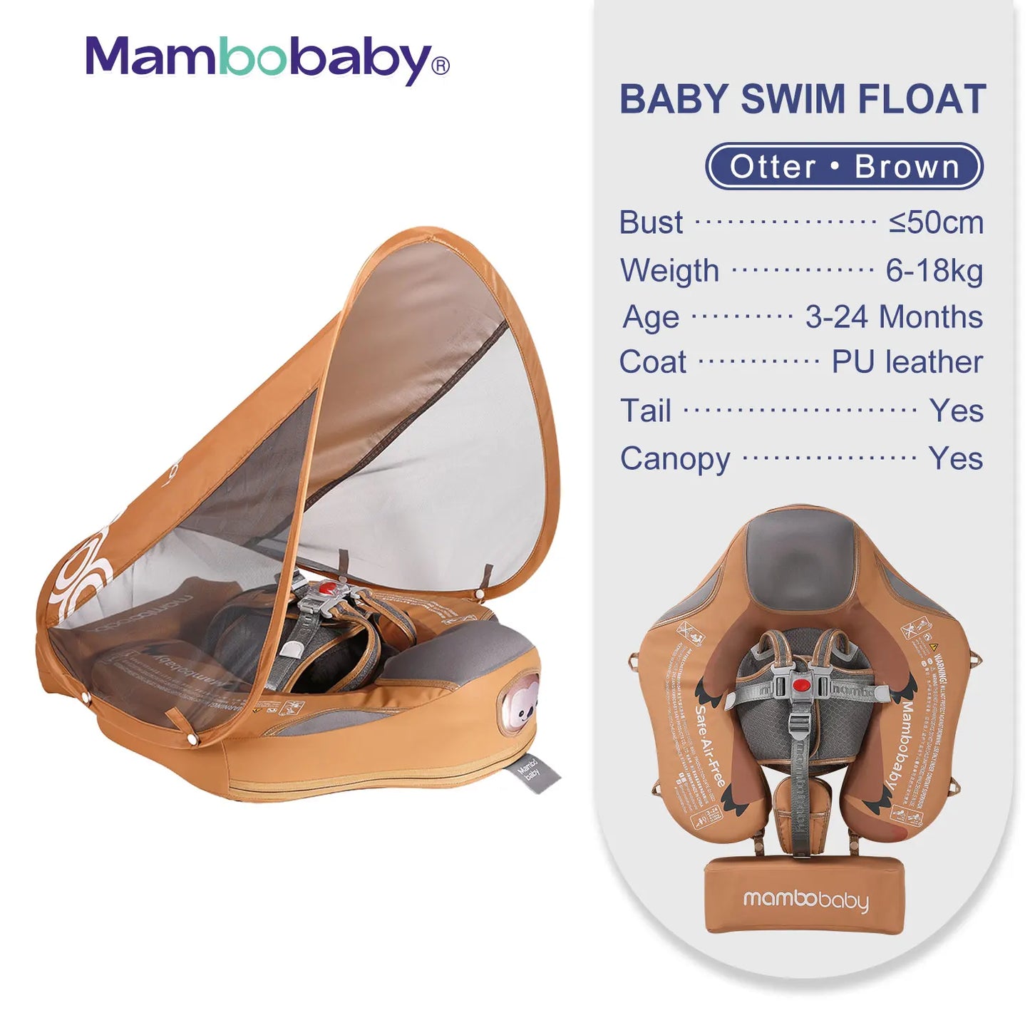 Mambobaby Baby Float with Sunshade Canopy and Crotch Strap Inflatable Free Safe Core Swimming Pool Accessory