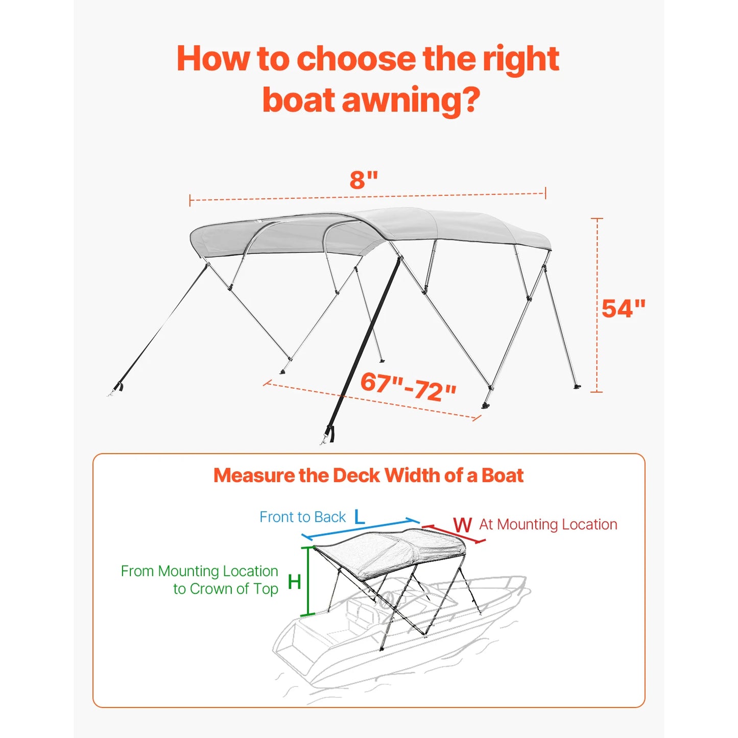 VEVOR 4 Bow Boat Bimini Tops 600D Polyester Canopy with Aluminum Alloy Frame Waterproof & Sun Shade Boat Awning Canopy Grey/Blue