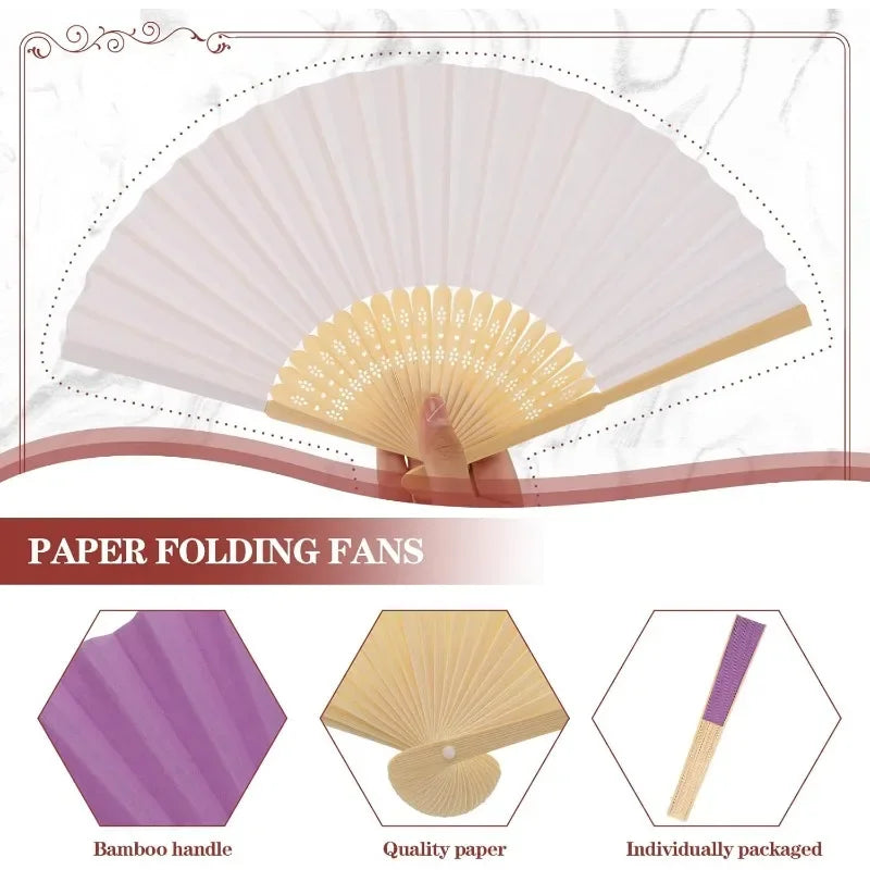 Bamboo Folding Fans 160 Count, Handheld Wedding Favors for Bridal Party, Chinese Festival & Decorations