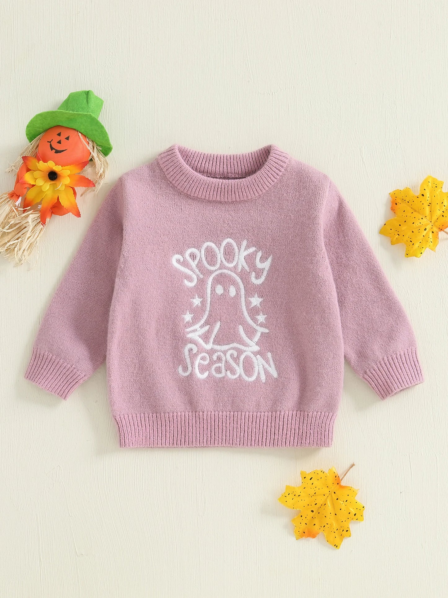 Infant Girls Knitted Sweater with Pumpkin Embroidery Crew Neck Long Sleeve Tops for Halloween Costume Party