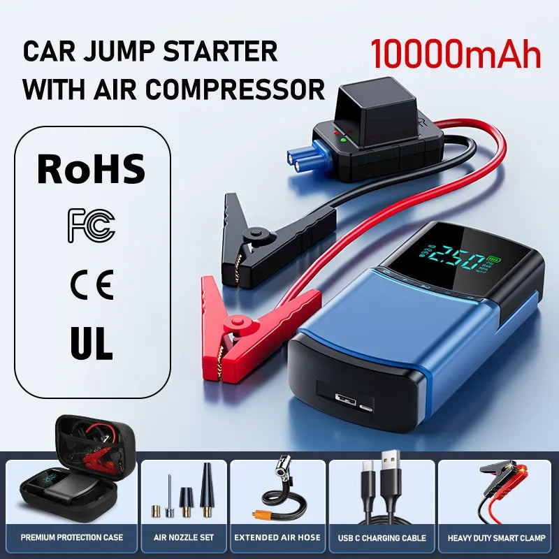 Portable Car Jump Starter With Air Compressor 10400mAh Car Battery 12V Car Jump Box Battery Jumper Starter