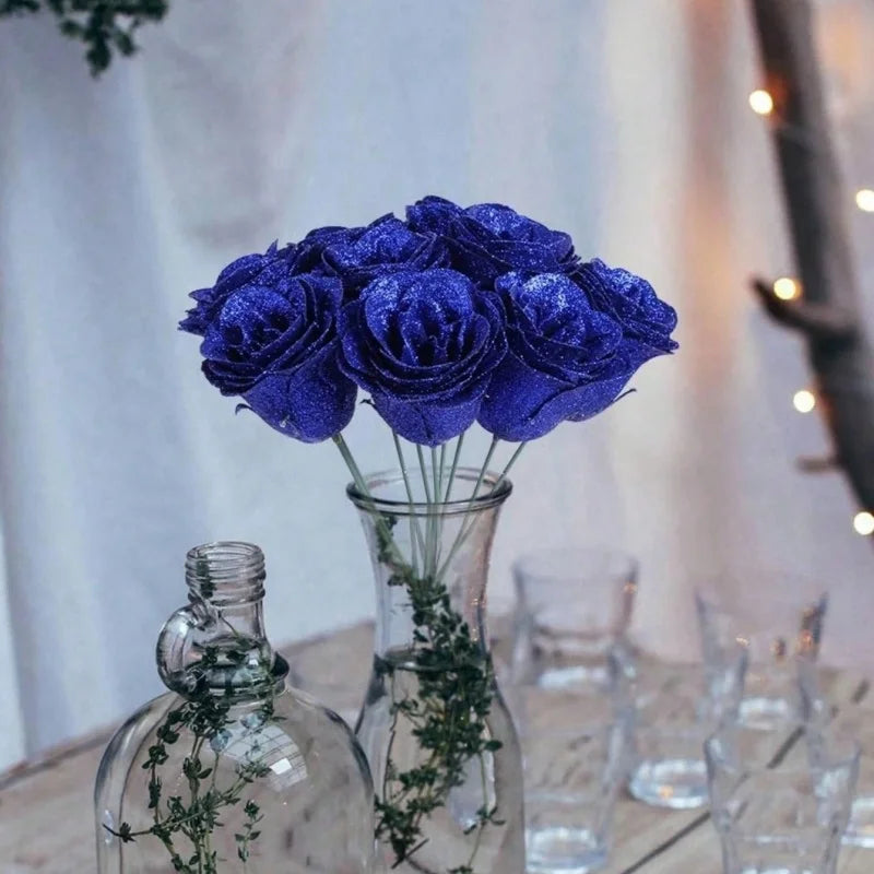 3/5Pcs Glitter Rose Artificial Flowers Bouquet Christmas Valentine's Day Decoration Fake Flowers For Home Decor Gifts Accessory