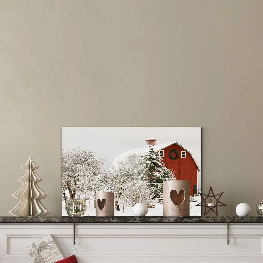 Canvas Wall Art Snow Covered Red Barn Modern Home Decor High Quality Prints Gallery Wrapped Easy Mounting Ideal Gift Made in USA