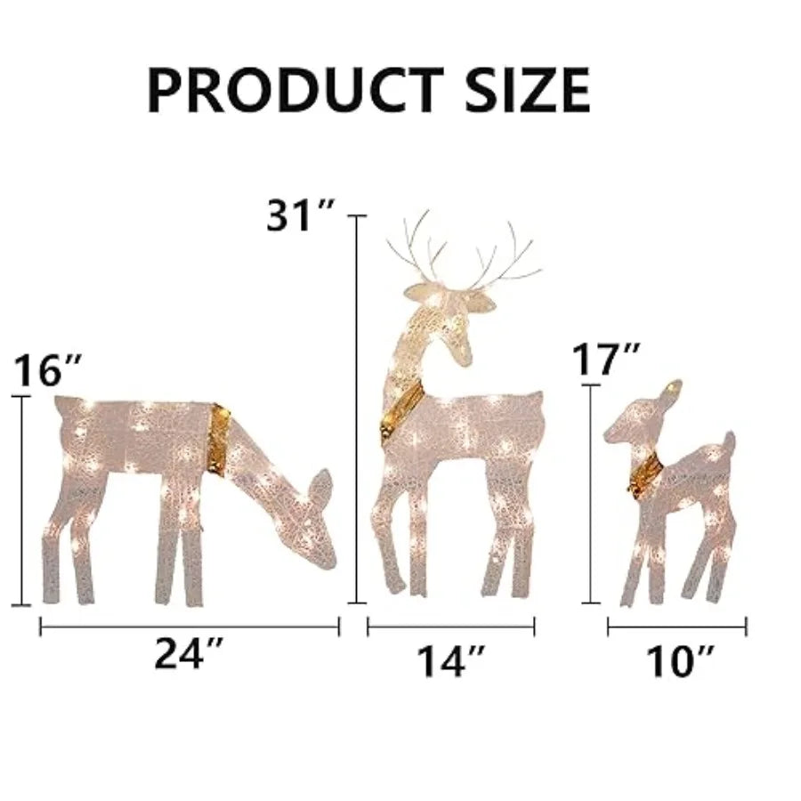 Christmas Outdoor Decoration 3Piece Lighted 2D Reindeer Family with 60 Lamps PreLit Light Up Deer Set Waterproof