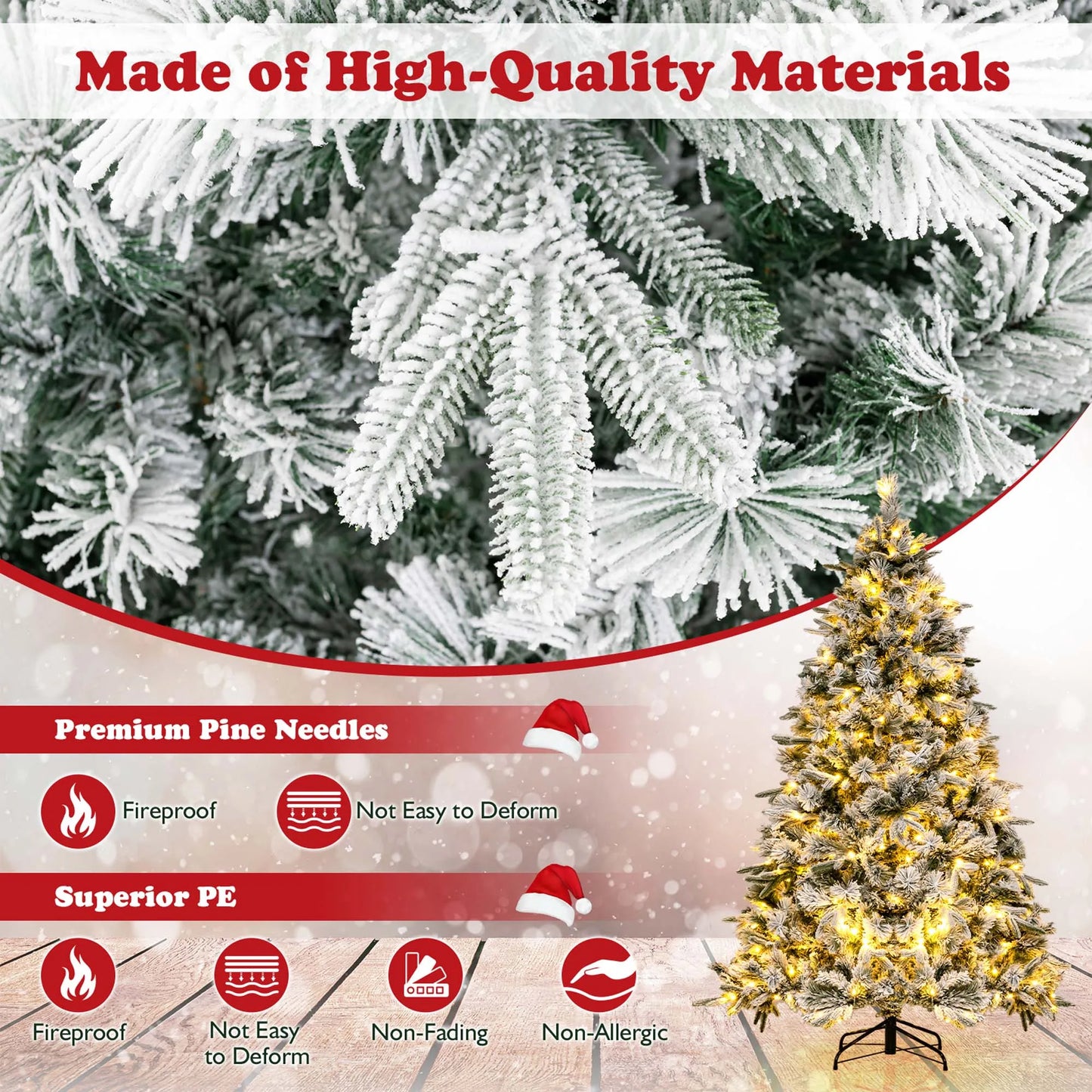 6/ 7 FT Pre-Lit Artificial Christmas Tree, 55 Pine Cones & 55 Red Berries, Seasonal Holiday Decor for Office Home