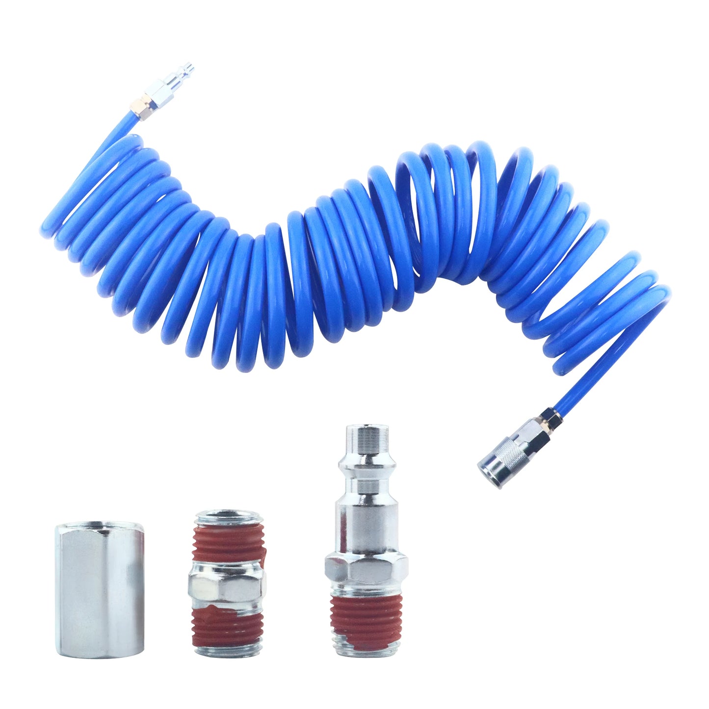 1 Piece Polyurethane Recoil Air Hose With Bend Restrictors 1/4 Inch ID X 30 Feet