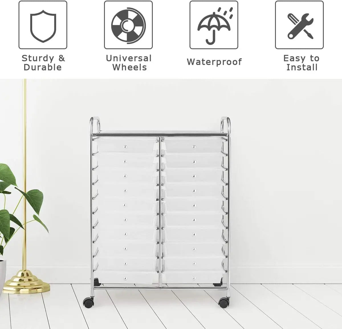 20-Drawer Utility Cart on Wheels, Semi-Transparent Mobile Organizer for Office, School, Tools & Crafts