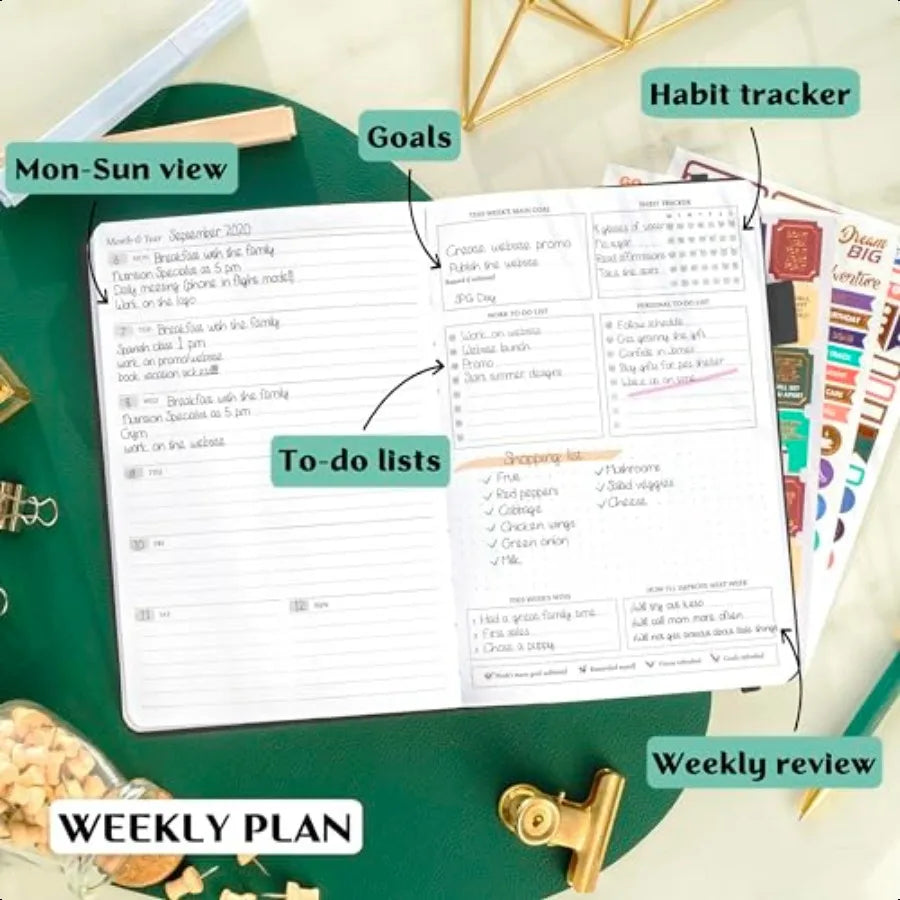 Weekly Monthly Life Planner to Hit Your Goals Live Happier. Organizer Notebook Productivity Journal. A5 Black