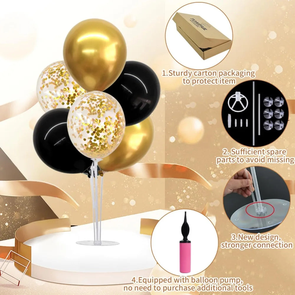4 Set Black Gold Balloons Centerpieces for Table Balloon Stand Kit for Birthday Party Decor