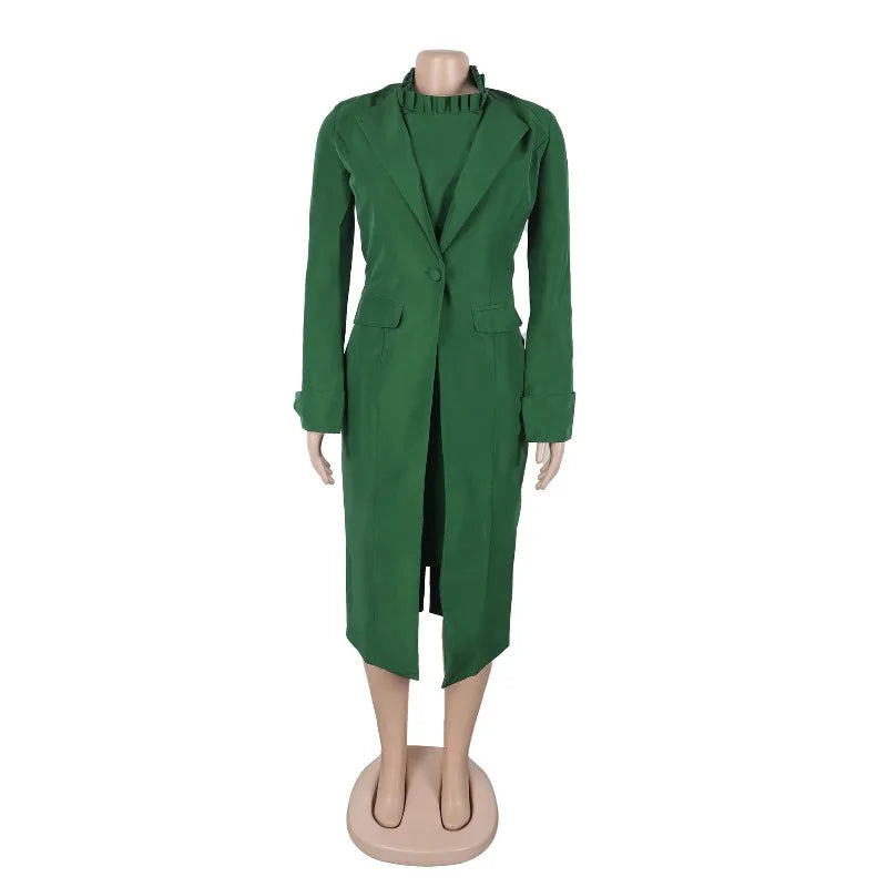 XTOCEAN Women's Set Full Sleeve Long Blazer Coat+ Long Dress Suit Winter Streetwear Two 2 Piece Set Africa OL Work Outfits