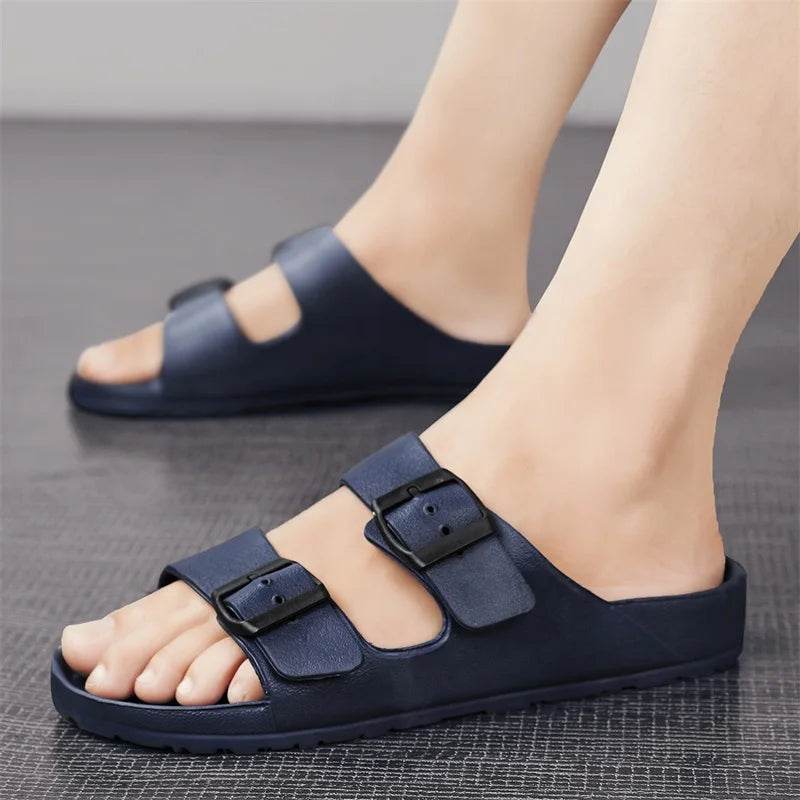 Men's Straight Line Slippers EVA Waterproof Wear-resistant Human Functional Non-slip Sandals Outdoor Couple Style Plus Size