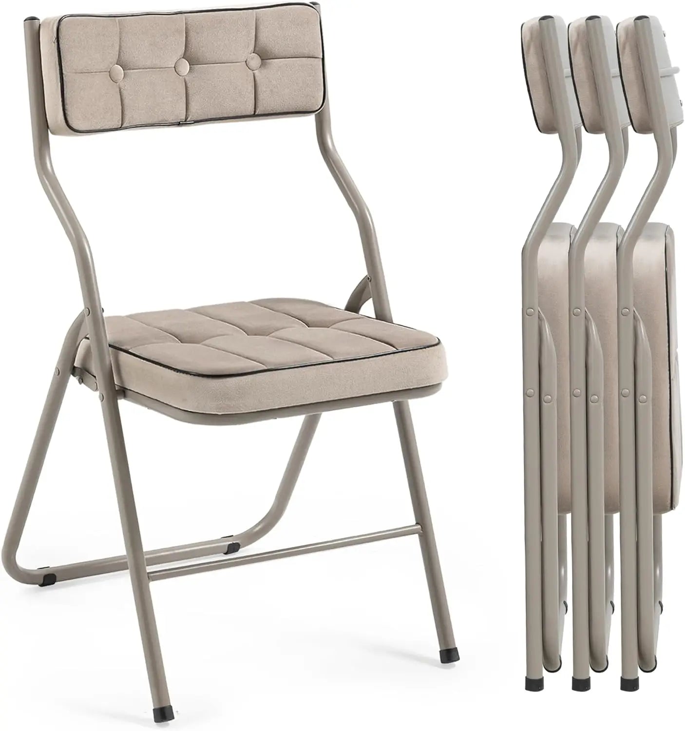 Padded Folding Chairs 4 Pack Foldable Dining Chair with Cushion Portable Extra Seat for Guests Kitchen Office Wedding Party Khaki