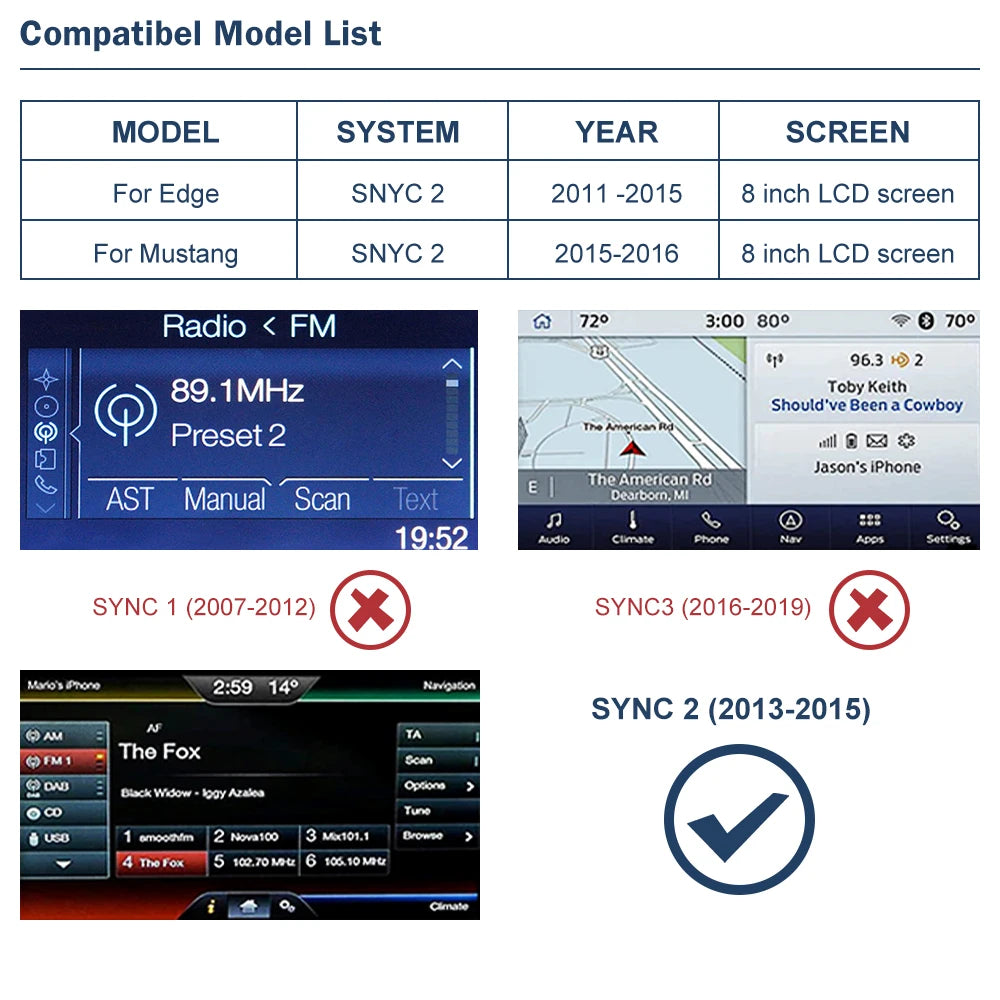 Wireless CarPlay Android Auto Interface for Ford Edge Mustang Sync 2 Mirror Link AirPlay Accessories