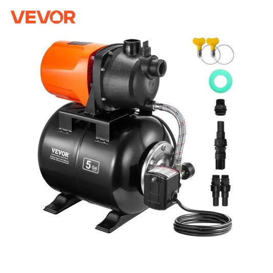 SucceBuy 1 HP Shallow Well Pump with Pressure Tank 1000 GPH 5 Gallon Tank Automatic Irrigation Water Booster Pump for Home Garden