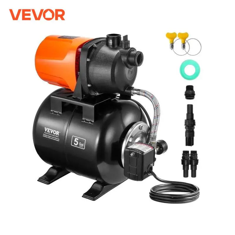 SucceBuy 1 HP Shallow Well Pump with Pressure Tank 1000 GPH 5 Gallon Tank Automatic Irrigation Water Booster Pump for Home Garden