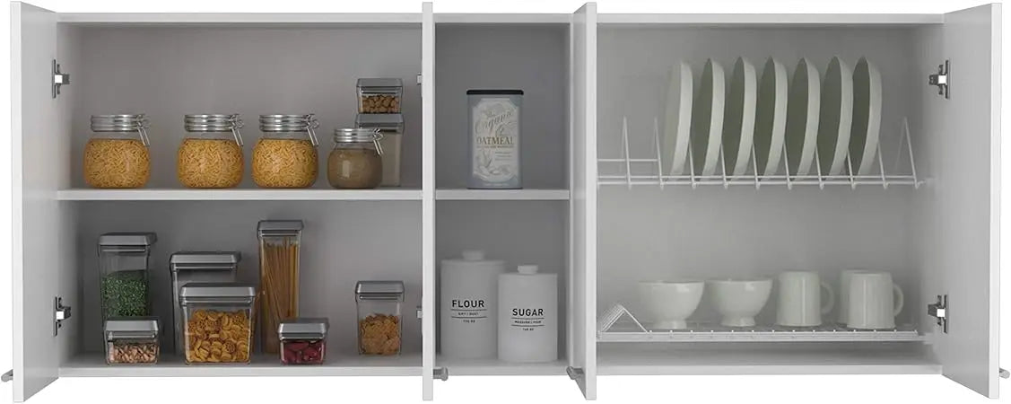 Winslow 59 Inch Wall Cabinet with Four Doors Two Interior and Two Open Shelves