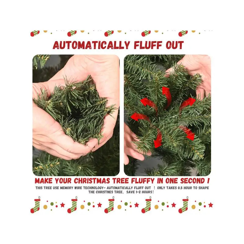 7ft Artificial Green Christmas Tree with 1875 PVC/Hard Needle Mixed Branch Tips, Memory Wire, Iron Wire, Hinged Premium &