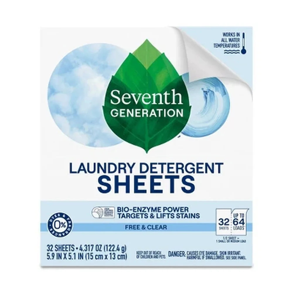 Laundry Detergent Sheets Unscented Biobased EPA Safer Choice Certified 32ct Compact Convenient Travel Friendly Stain Fighting 64