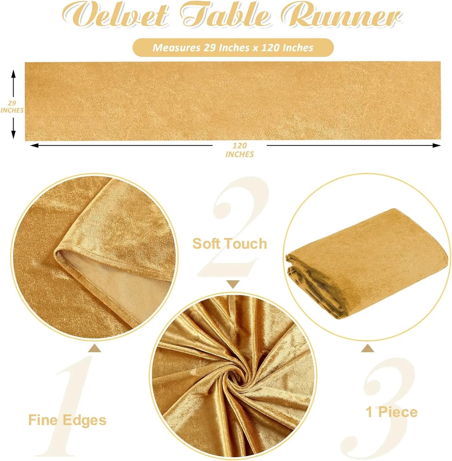 12 Pcs 29x120 Inch Gold Luxurious Velvet Table Runner for Wedding Reception Decorations Soft Velvet Fabric Table Linen