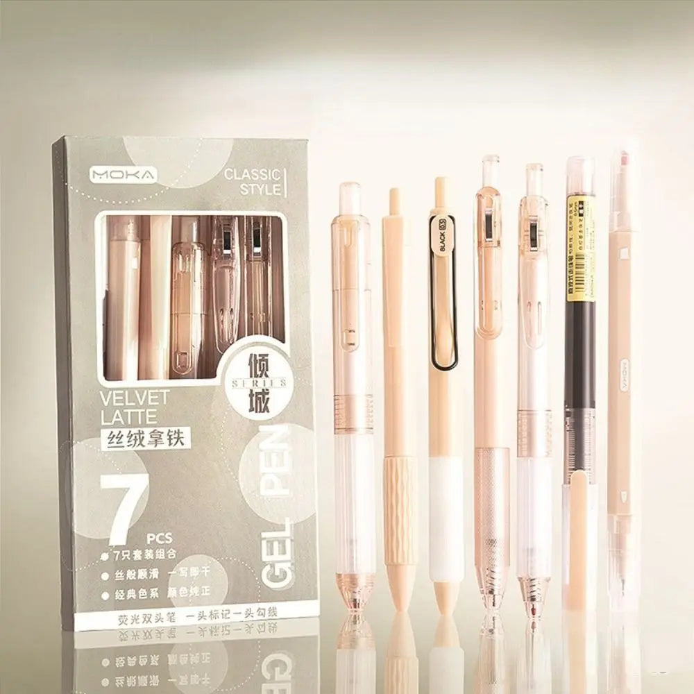7Pcs 0.5mm Retractable Gel Pen Set Quick Dry Ink Smooth Writing Cute Stationery Gift Portable Office School Writing Supplies