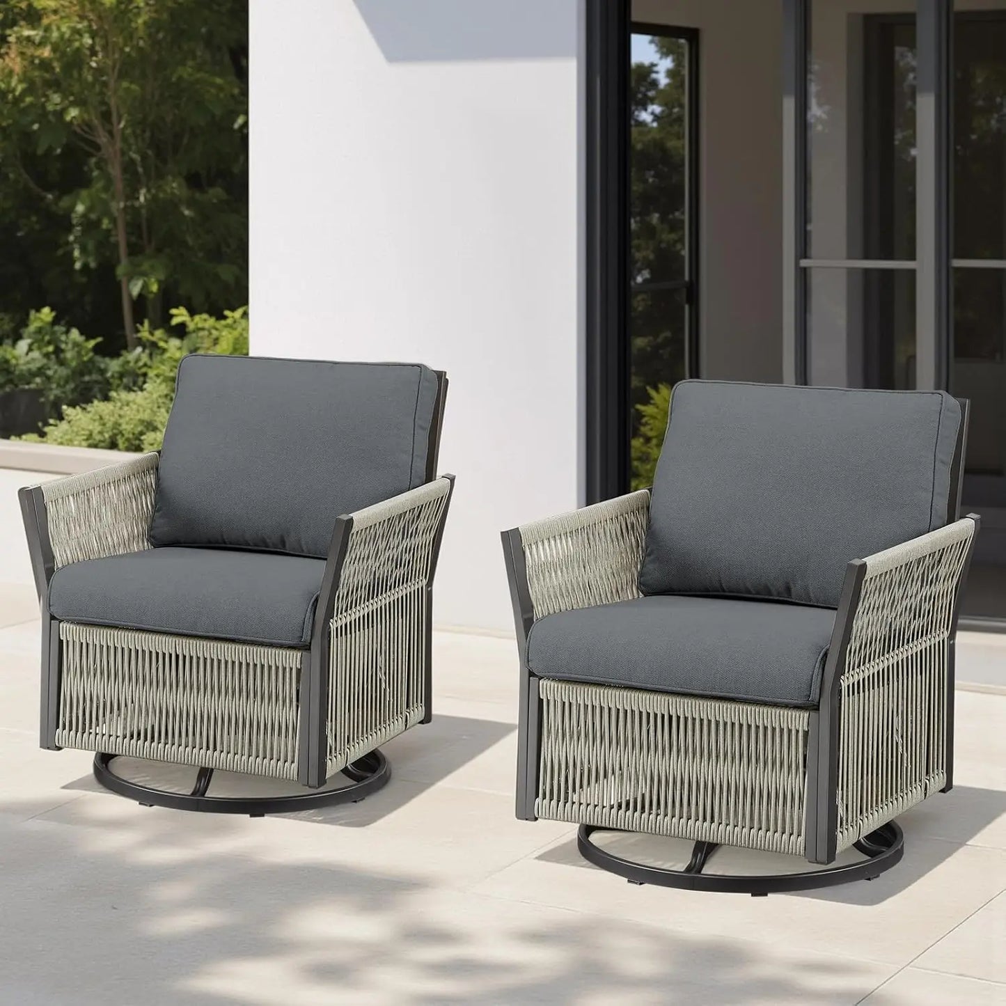 Outdoor Patio Furniture Set, 2025 New Outdoor Swivel Rocking Chairs Set Of 2, Patio Wicker Chairs Swivel Rocker For, Customized