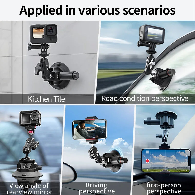 Ulanzi Car Suction Cup Mount Holder Kit for Phone Action Camera GoPro Hero Insta360 DJI Magic Arm Flexible Rotation