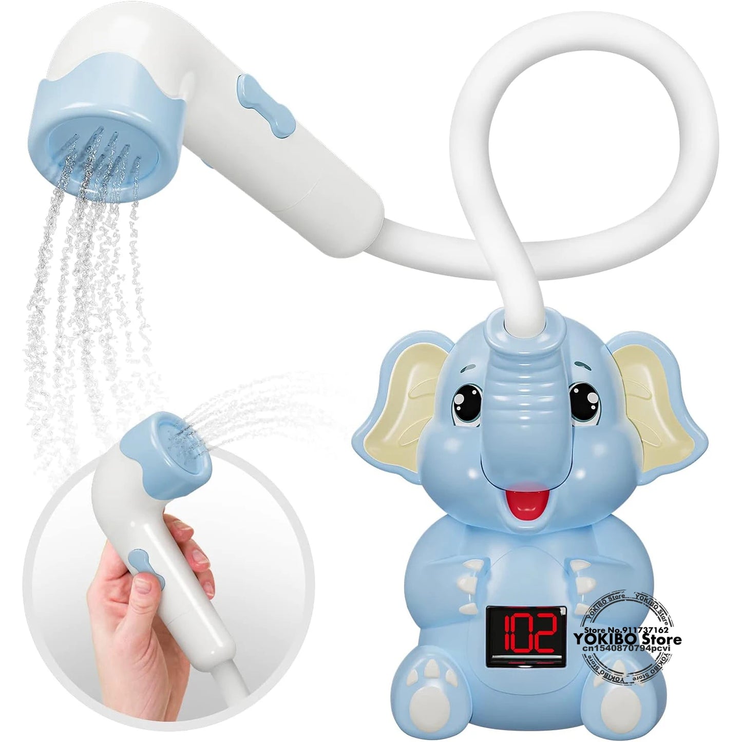 Baby Bath Toys with Shower Thermometer Electric Elephant Water Spray for Toddler Bathtime Fun