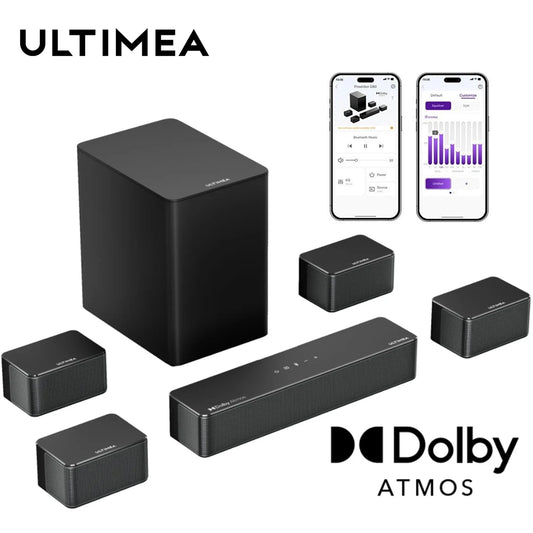 Ultimea 7.1 Soundbar with Dolby Atmos and App Control Home Theater Bluetooth Speaker with Wireless Subwoofer and 4 Surround Speakers