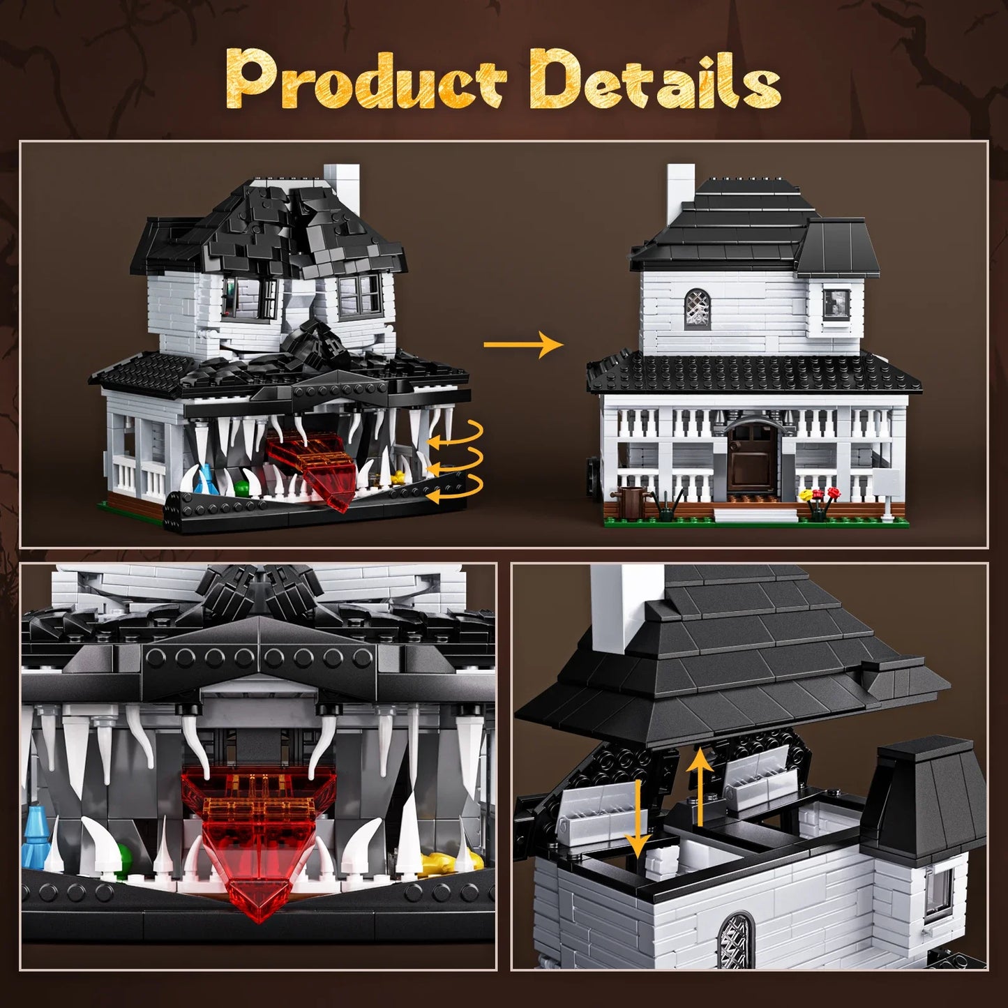 Haunted House Building Bricks Toys Monster Hut Model Blocks Halloween Home Decoration with LED Light for Boys and Girls Gifts