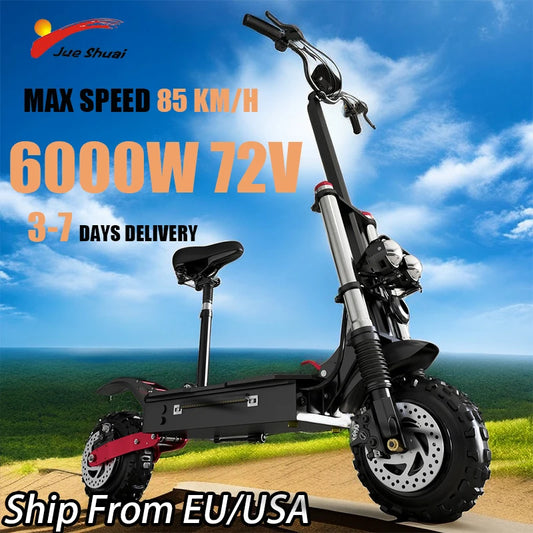 [6 Types ]Electric Scooter for Adults Single/Dual Motors Max6000W 85KM/H 72V 30Ah Battery 100KM Range 11" Tubeless Off-Road Tire