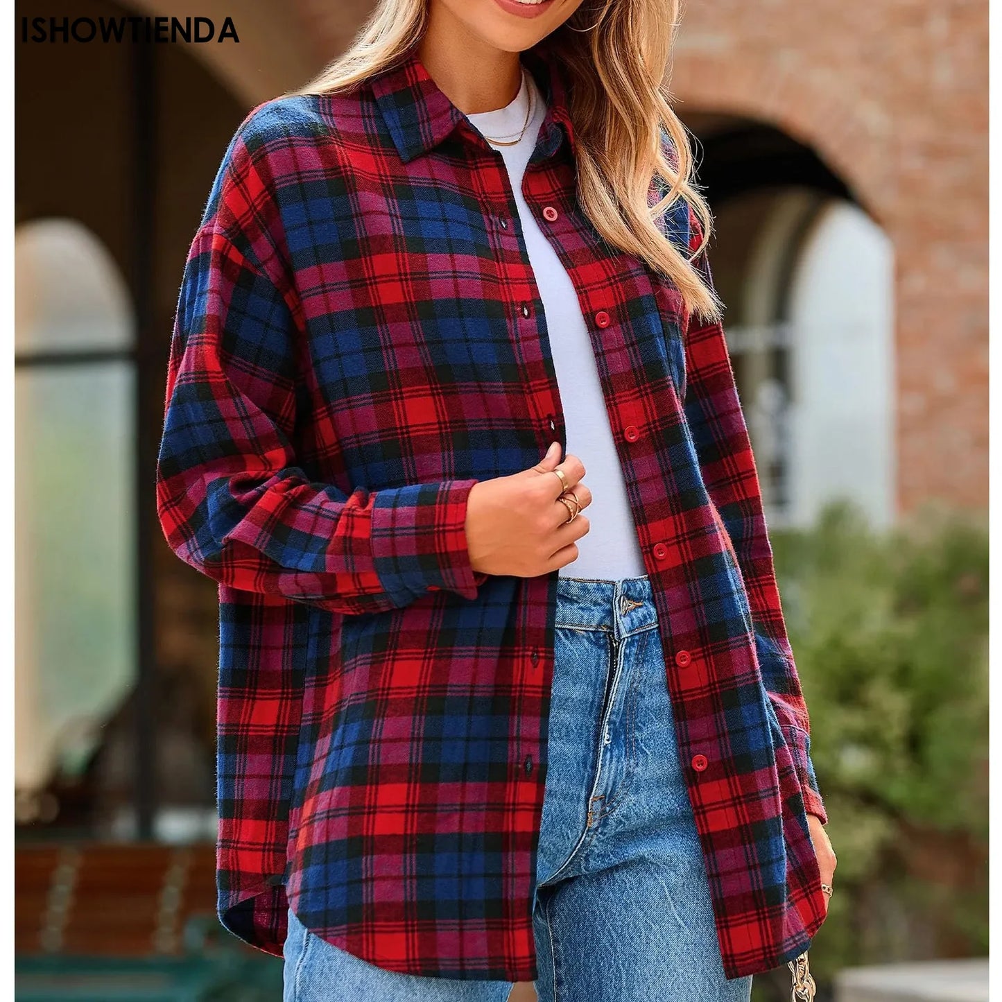 Casual Women's Plaid Shirt 2025 Autumn New Loose Long Sleeve Lapel Single Breasted Blouses Soft Sweet Female Coat Streetwear
