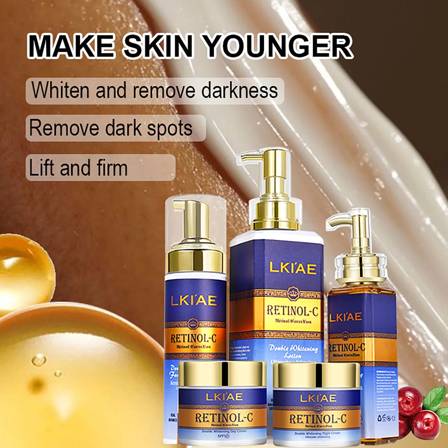 Hot Selling Brightening Lotion kit Women Organic 5Pcs Routine Skin Whitening And Skincare Set With Retinol